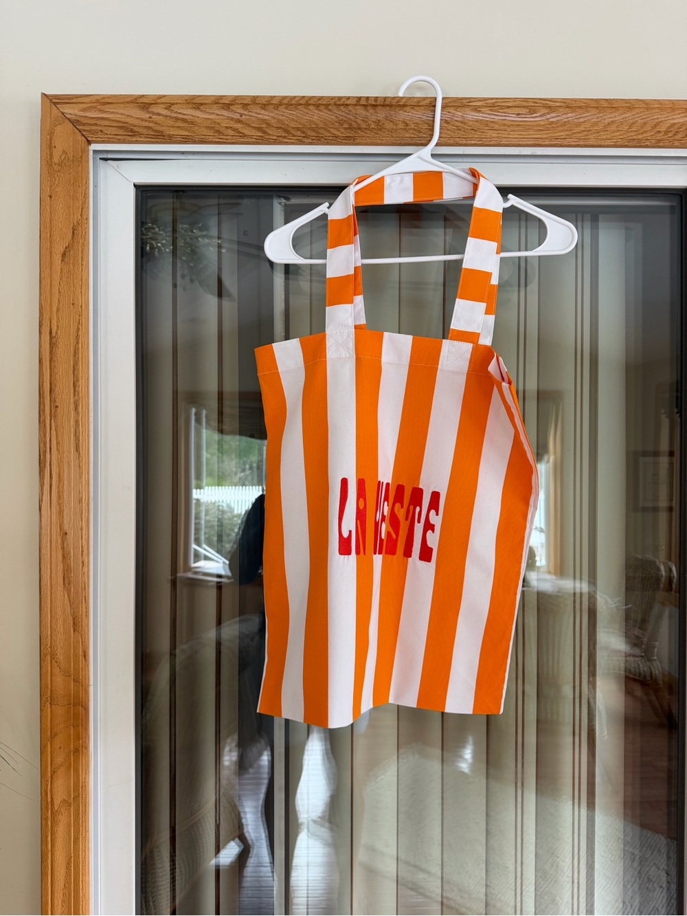 NWOT La Veste Orange and White Striped Tote with Red Logo